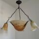 Vintage 4-light chandelier in black metal and glass, France