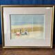 Pastel painting, family beach scene in Normandy signed Henri Reiter.