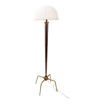 Lampadaire trépied en métal et laiton style Hollywood Regency – années 1950