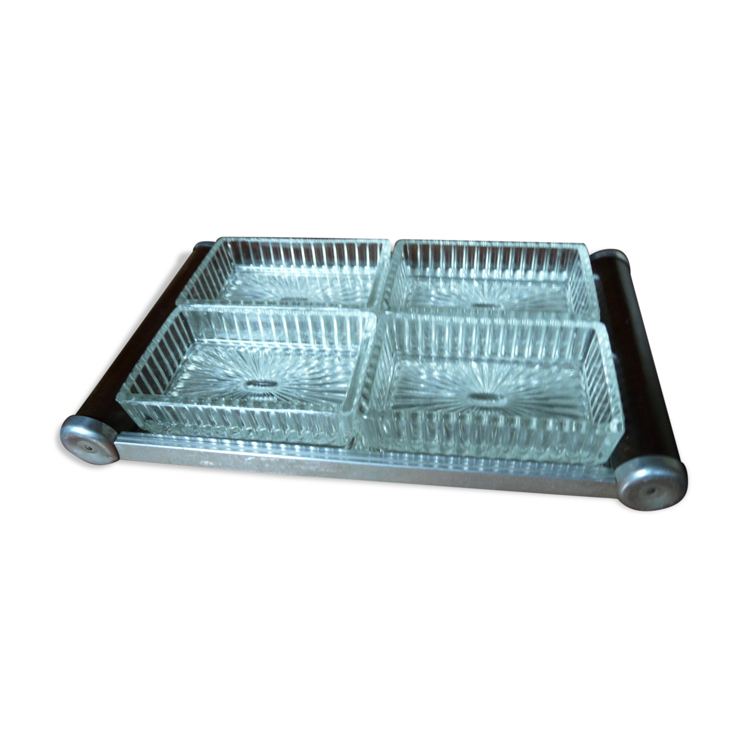 Serviteur - plateau miroir art déco avec 4 raviers