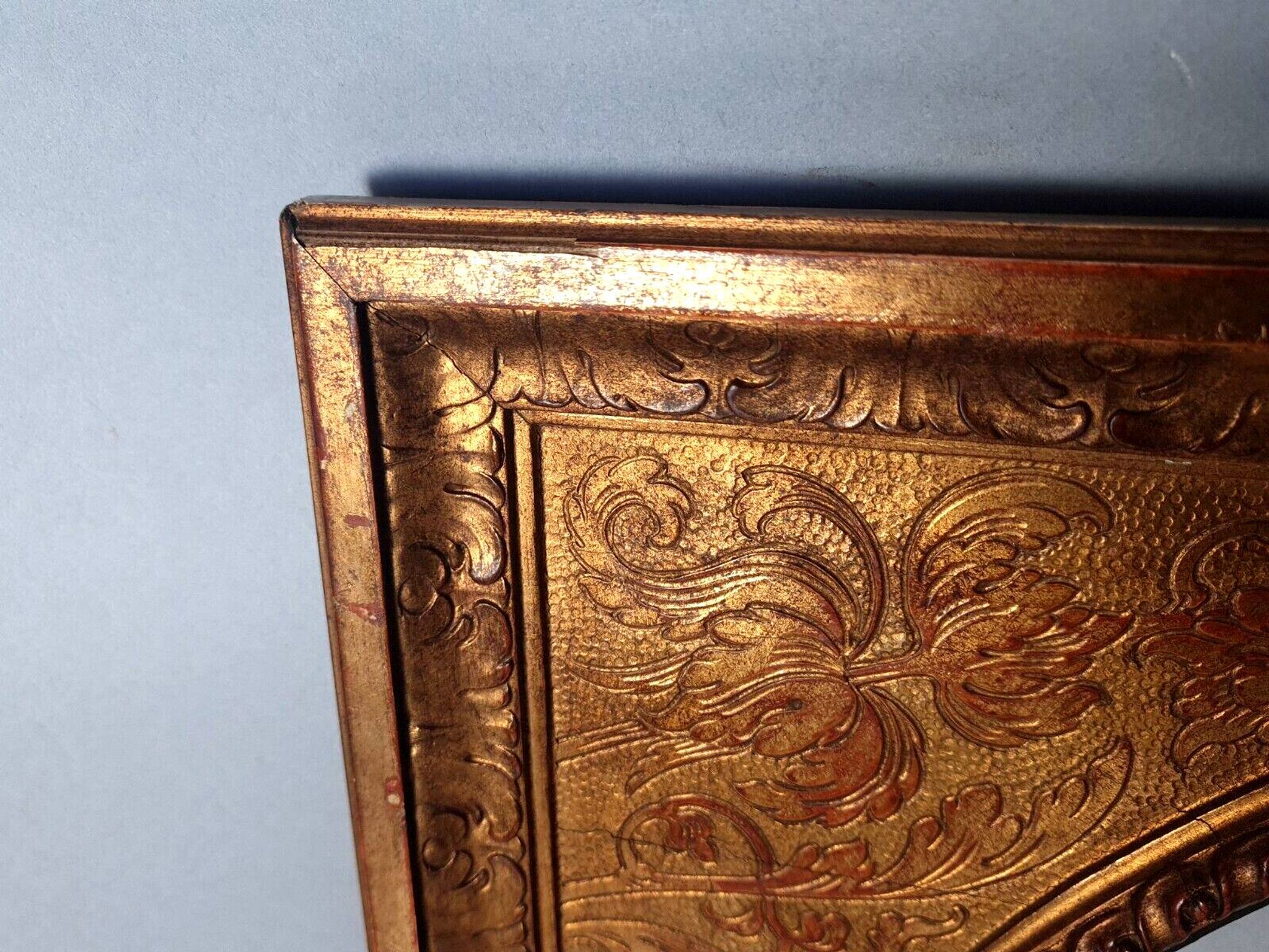 Old Florentine frame round view rebate 38 cm chiseled wood gilded stucco + glass SB656