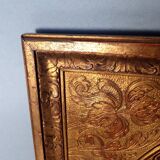 Old Florentine frame round view rebate 38 cm chiseled wood gilded stucco + glass SB656