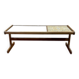 English teak coffee table with glass and tiled top - 1970s work