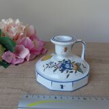 Malicorne earthenware candle holder by Emile Tessier with floral decoration