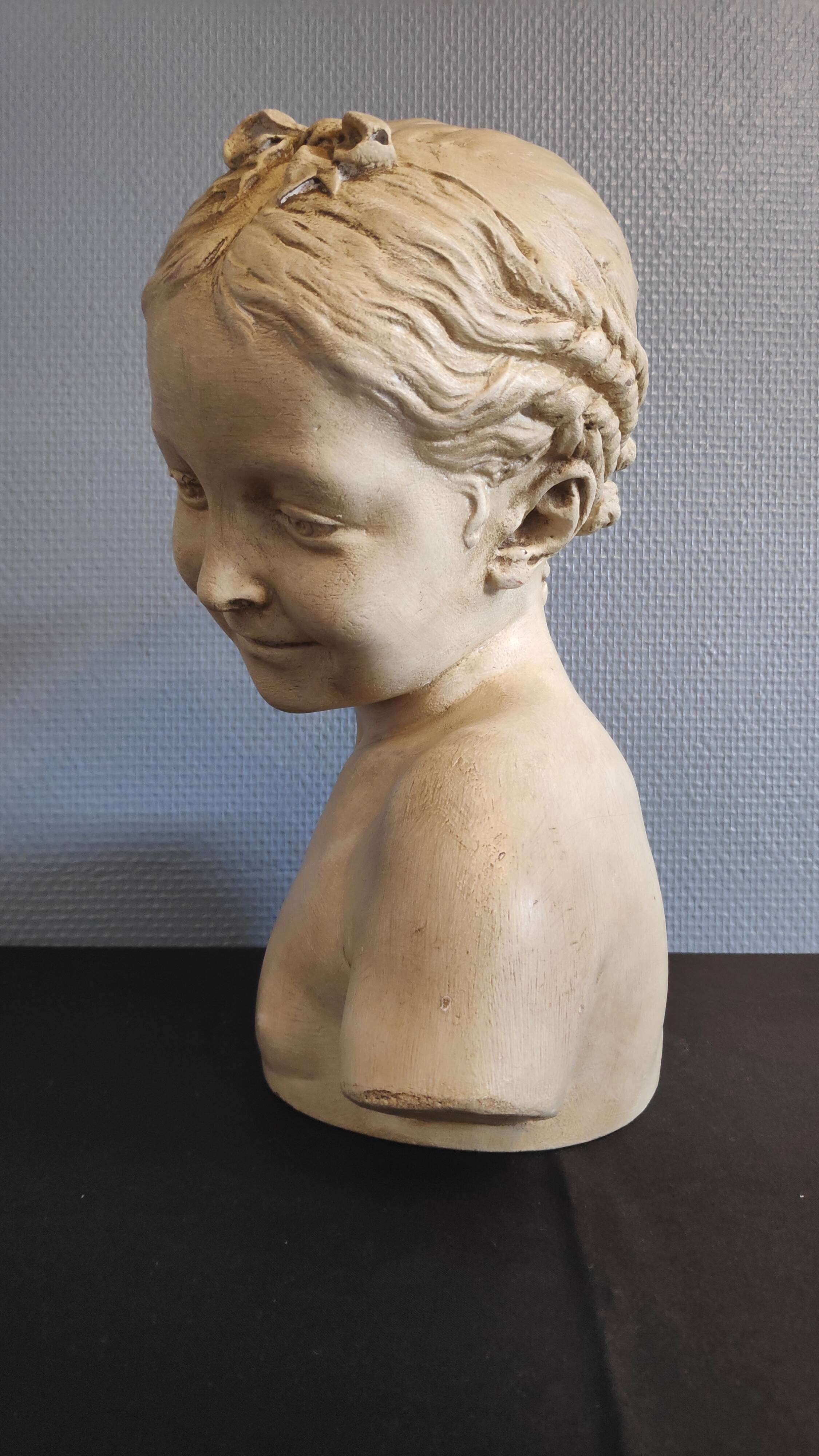 bust "the laughing" after Jean-Baptiste Pigalle in plaster