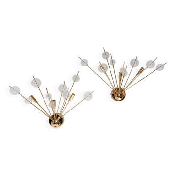 Set of 2 Italian wall lamps with glass spheres, 1970s