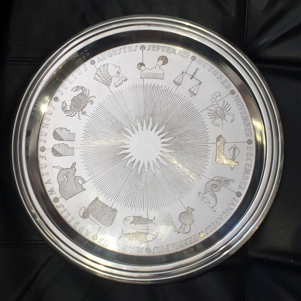 Silver metal tray 12 astrological signs of the famous house christofle