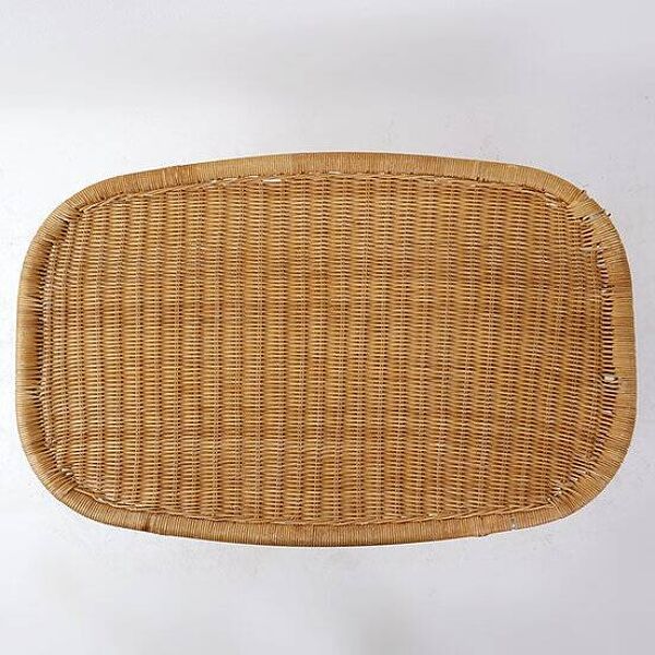 Vintage wicker stool / footstool with gray metal hairpin legs - Ikea