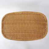 Vintage wicker stool / footstool with gray metal hairpin legs - Ikea