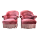 Duo de fauteuils vintage crapaud en velours saumon