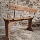 Vintage French wooden bench from the 1920s – Solid beech bench with backrest.