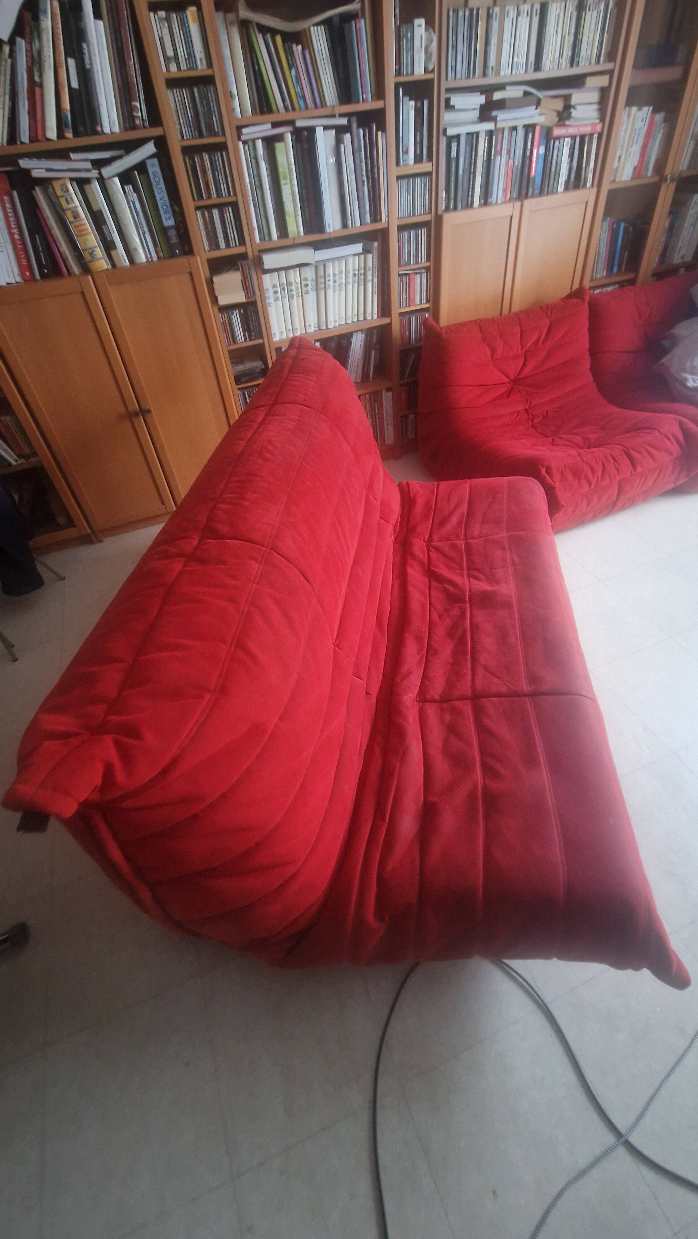 TOGO Set from Ligne Roset - Alcentara Red - Sofa Bed - Corner Armchair - Armchair