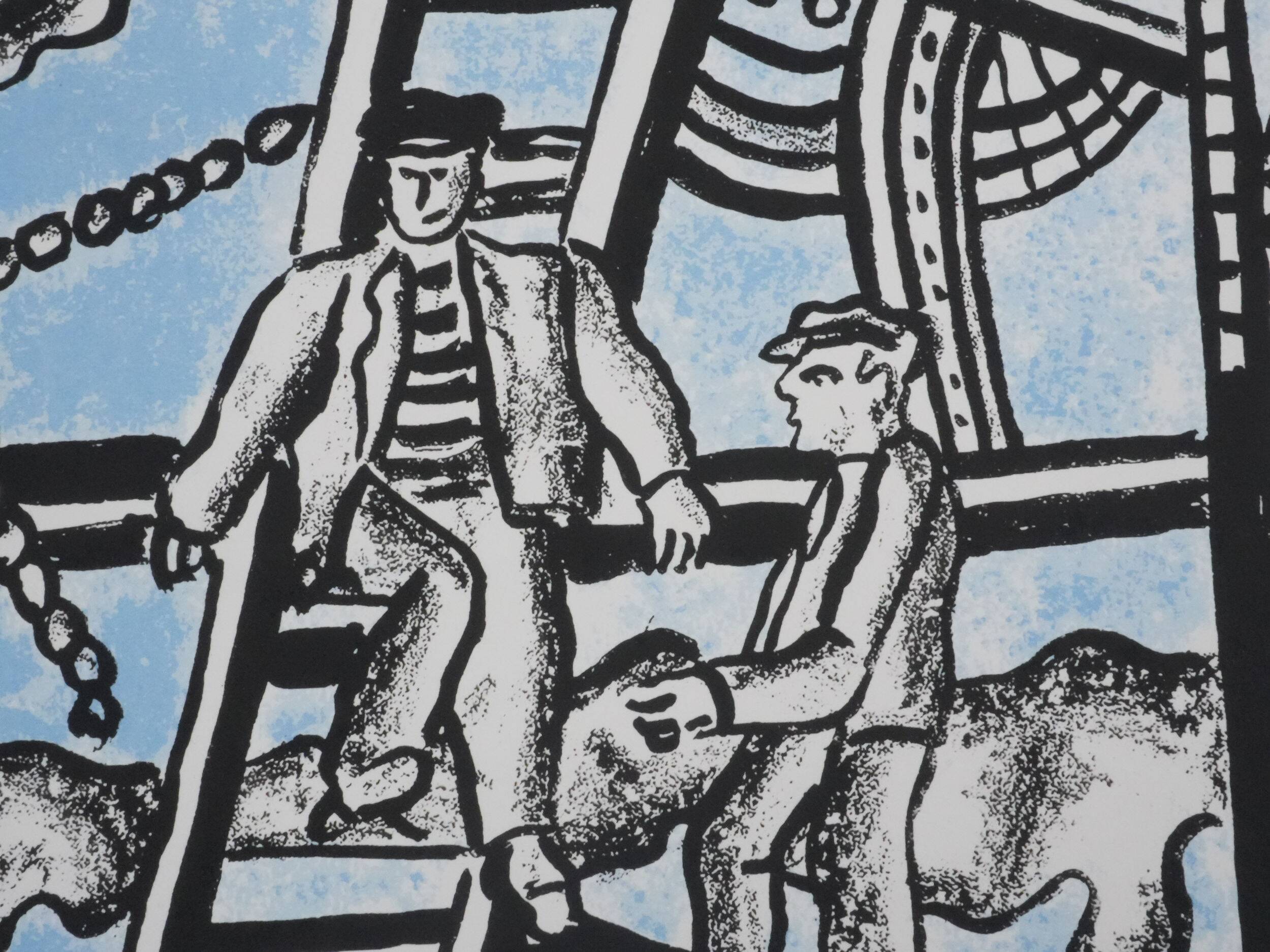 Fernand leger : les constructeurs (bleu), lithographie signée
