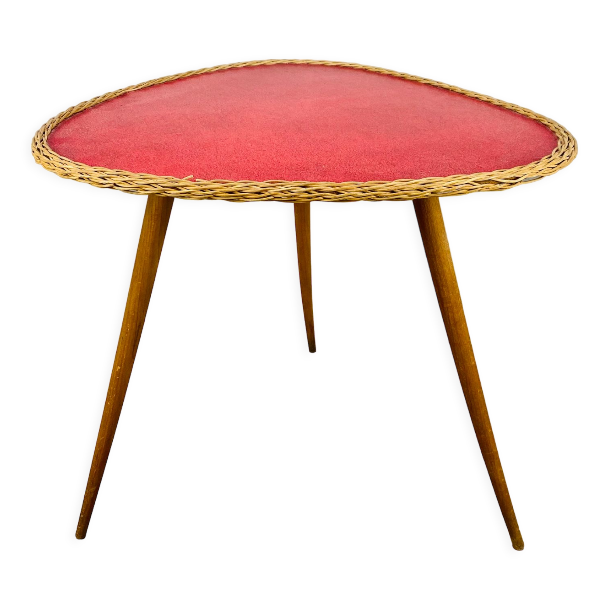 Table d'appoint tripode osier rouge années 50