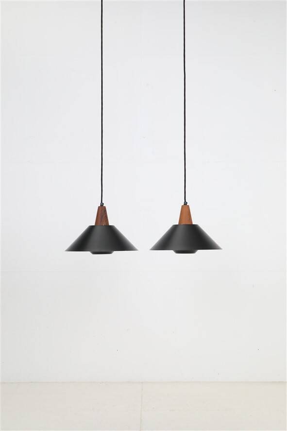 Set of 2 black mid-century pendant lamps by Elfi / 1960s / 1970s / Danish modern design