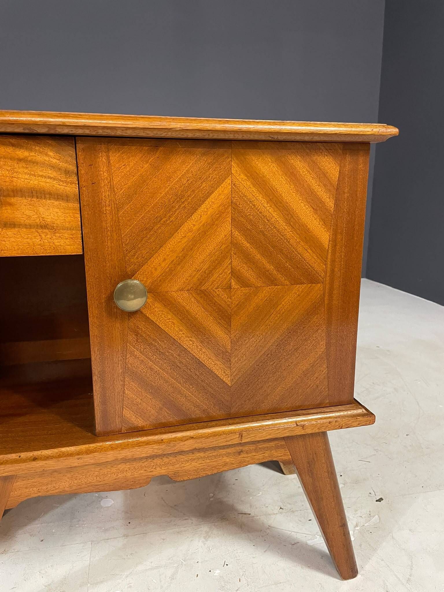 Pair of vintage mid-century modern wooden bedside tables / nightstands