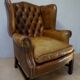 Vintage Cognac Leather Wingback Chesterfield Armchair, England 1940s