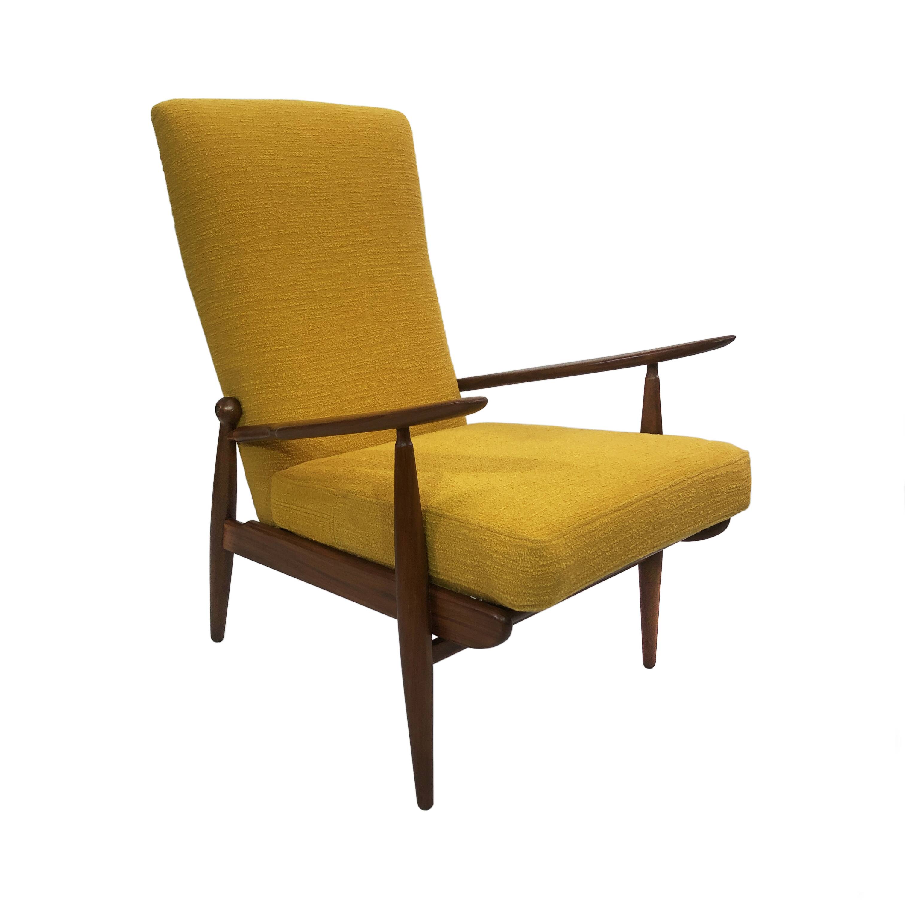 1960s High Back Yellow Bouclé Lounge Armchair Vintage Midcentury Lounge