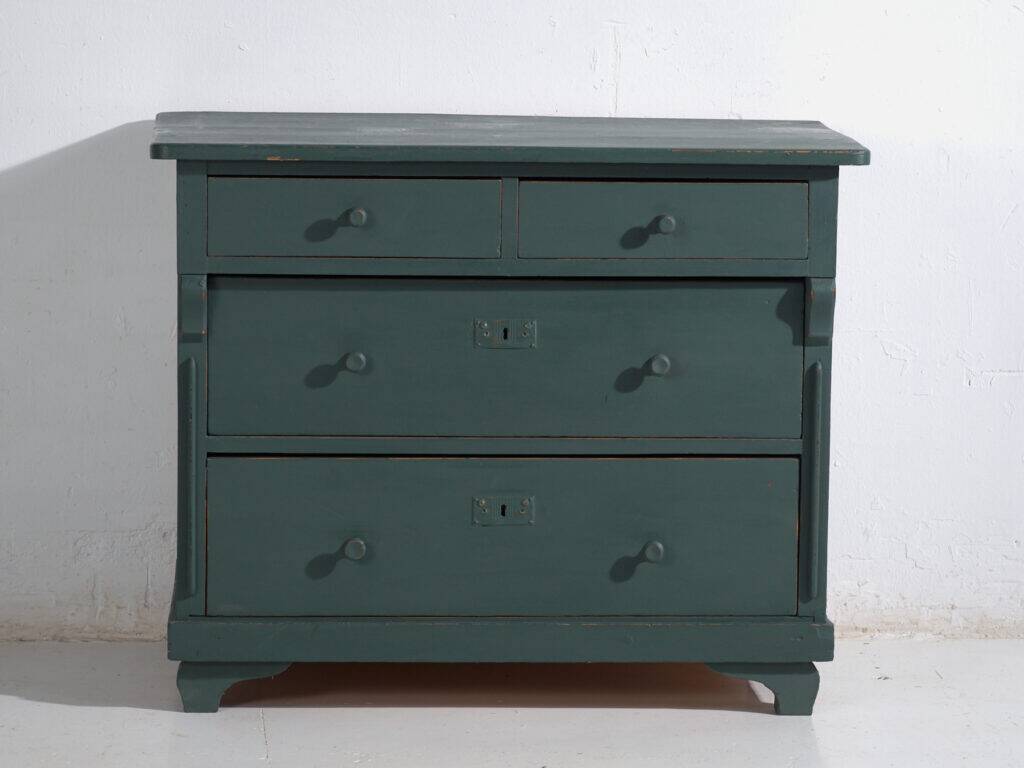 Antique painted pine chest of drawers – European rustic green chest of drawers – circa 1900