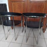 Pair of black and chrome leather Italian armchairs