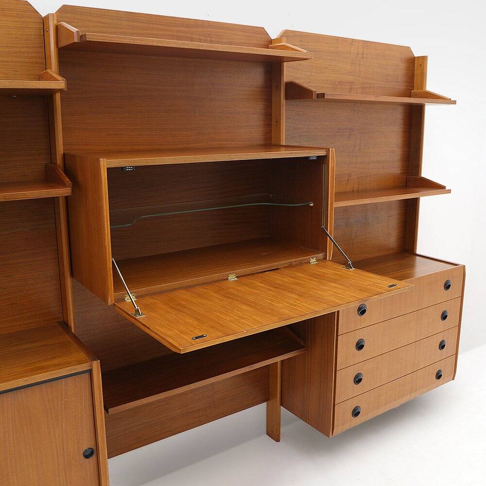 Wall unit with shelves, drawers and cabinets, 1960s.