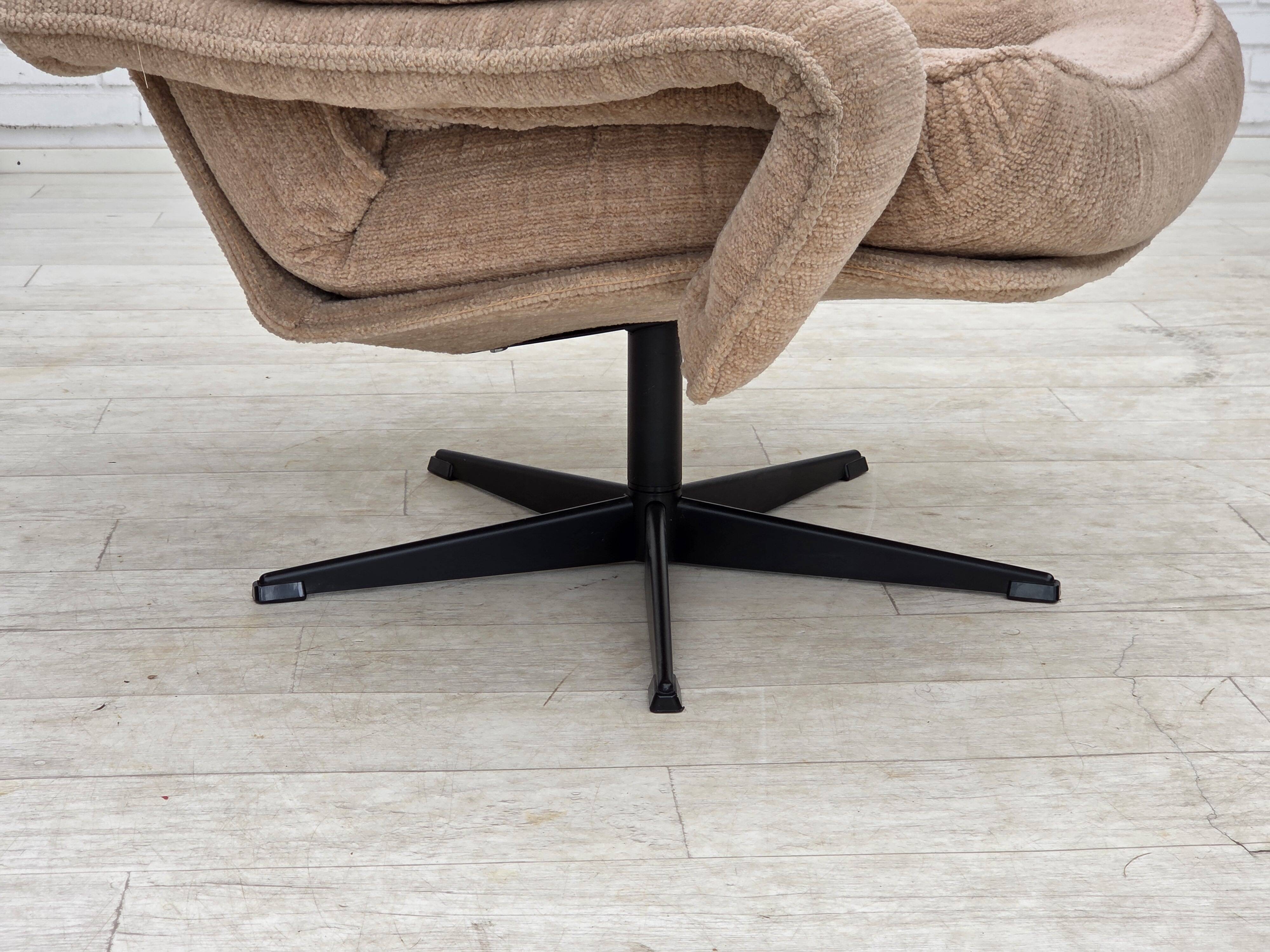 1970s, Danish swivel armchair, beige furniture fabric.