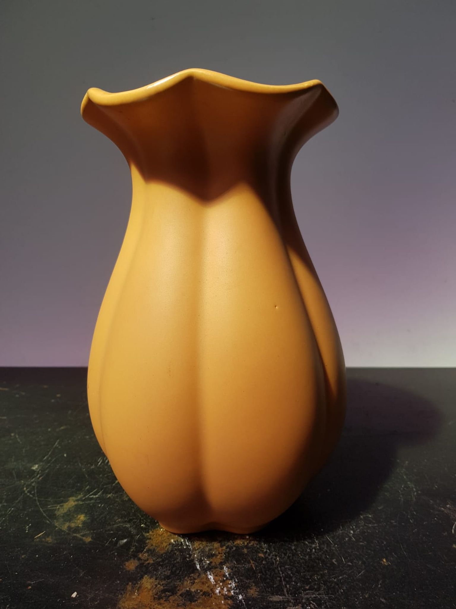 Old ceramic vase yellow corolla collar vintage