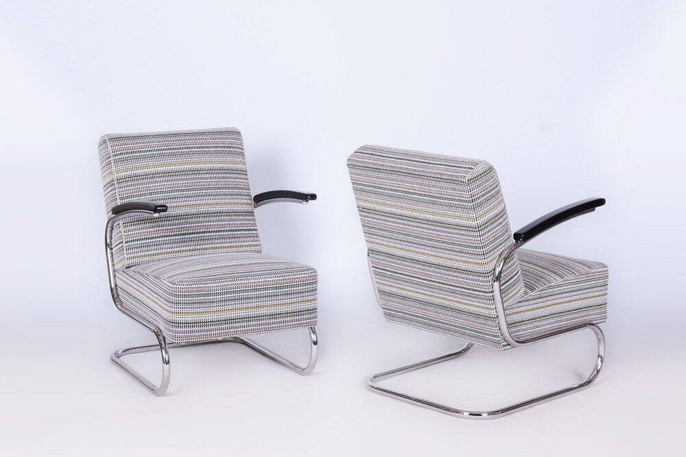 Set of Czech Bauhaus Armchair and Ottoman attributed to W. Gispen for Mücke-Melder, 1930s, Set of 2