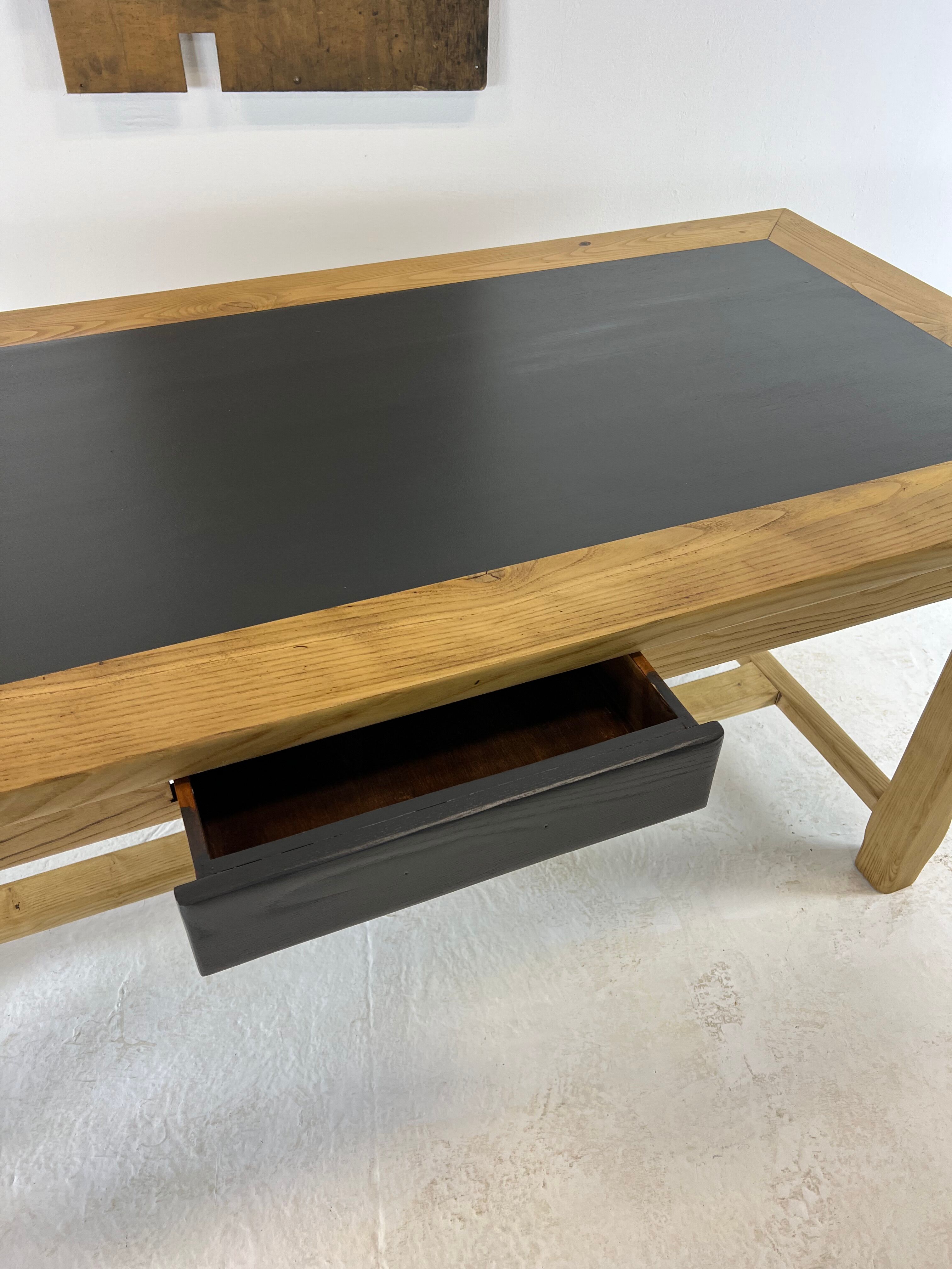 Oak farmhouse table, black top