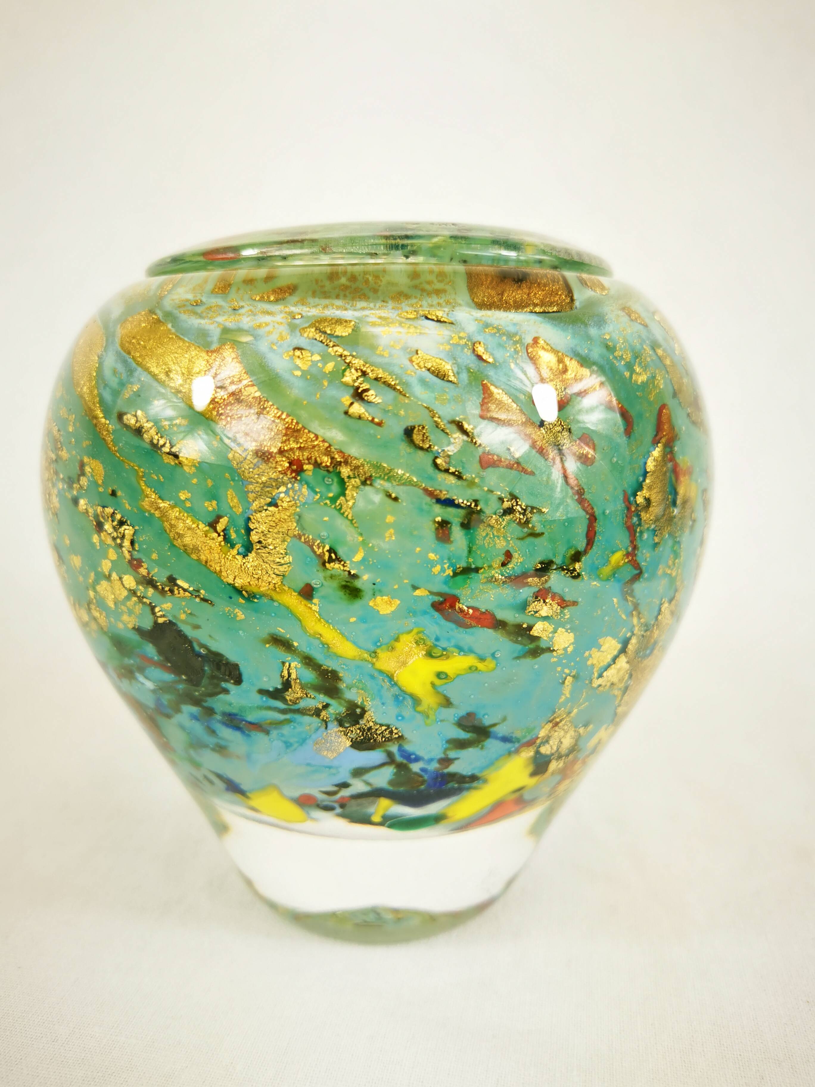Blown Glass Vase with Gold Inclusion Jc Novaro (Biot)