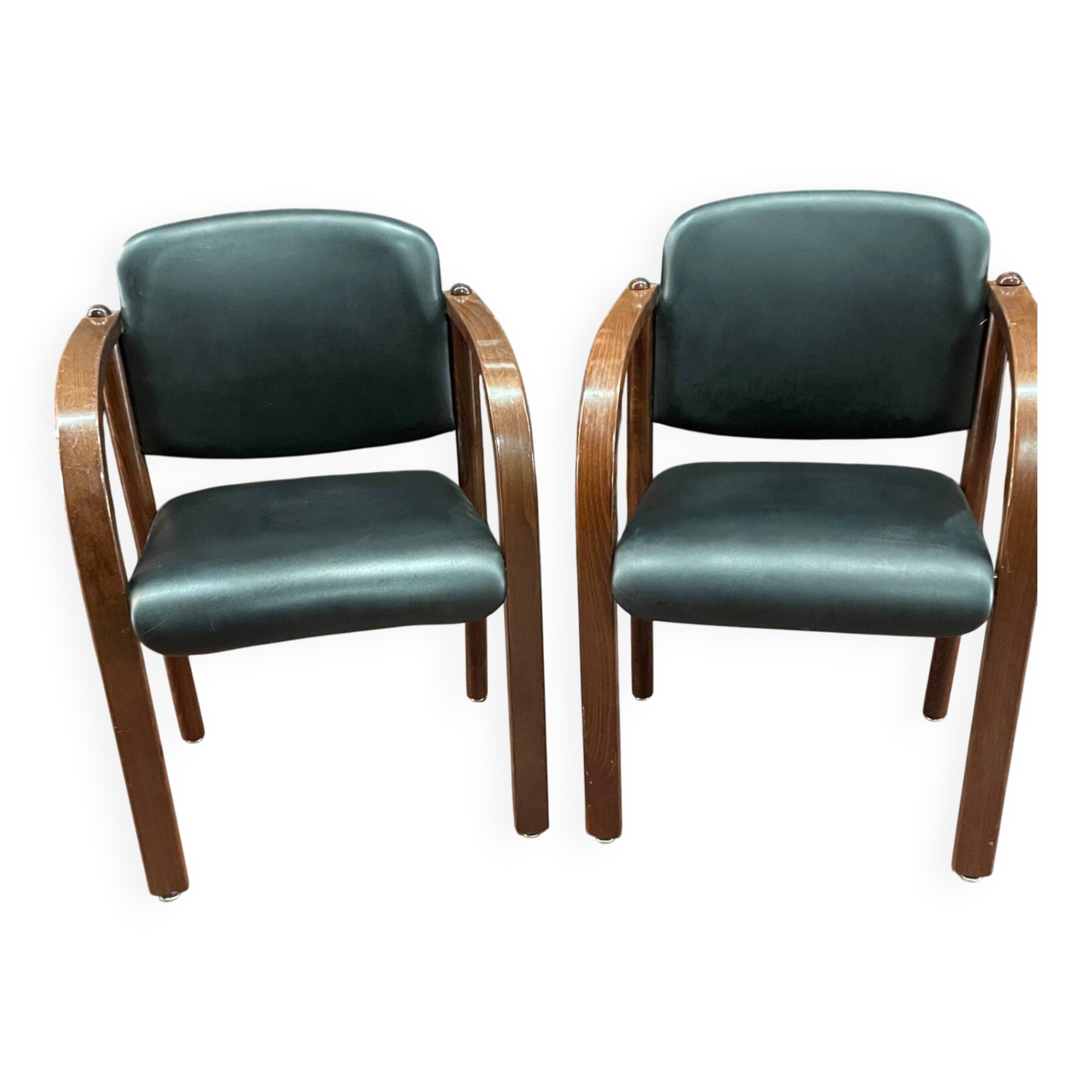 Pair of wooden and leatherette armchairs from the 80s