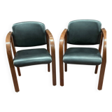 Pair of wooden and leatherette armchairs from the 80s