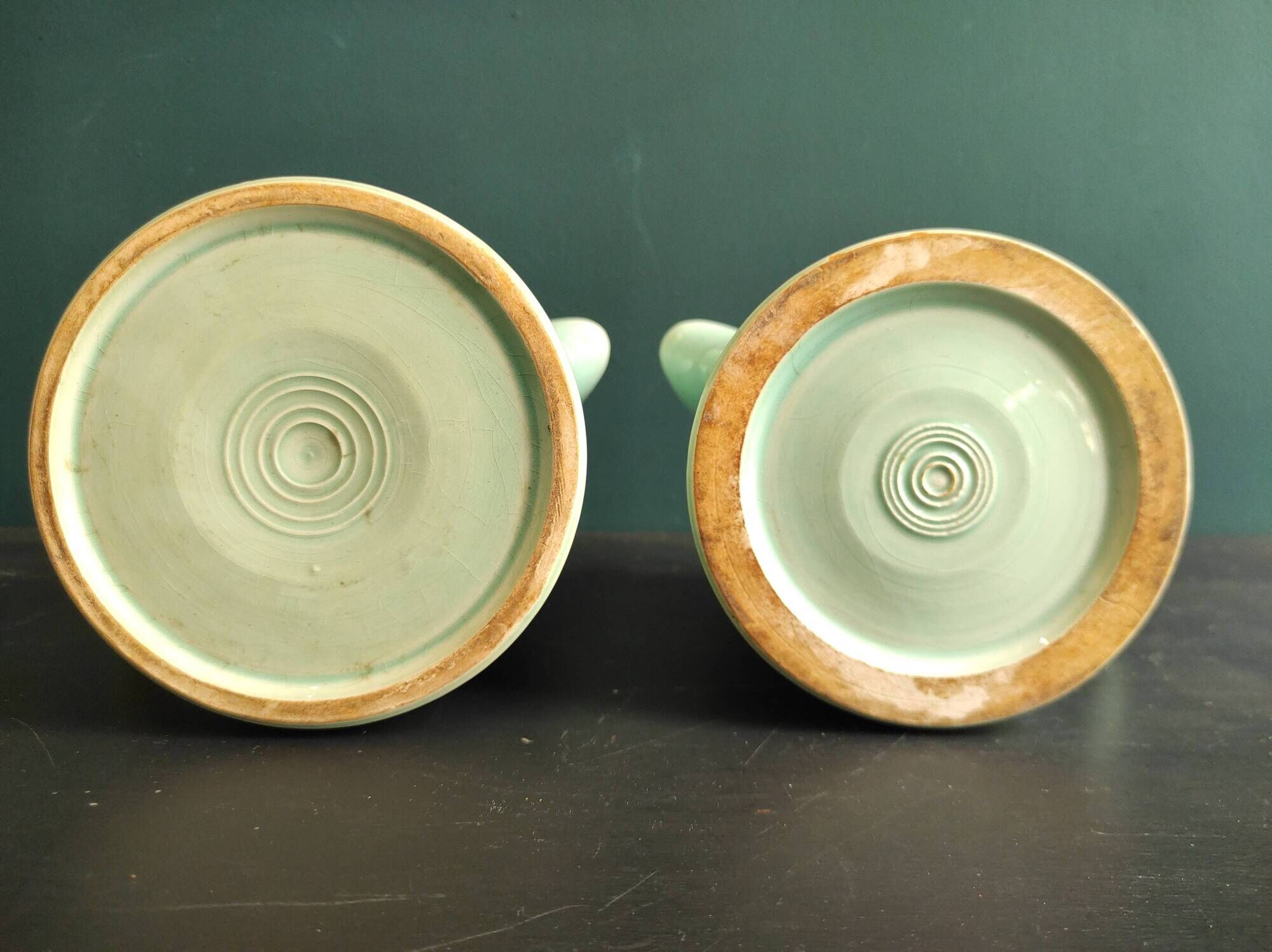 Set of two vintage French jugs in aquamarine blue