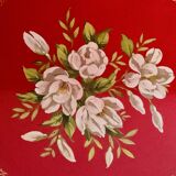 Large red enameled sheet metal tray - floral decoration - Sun Cloud - Made in England