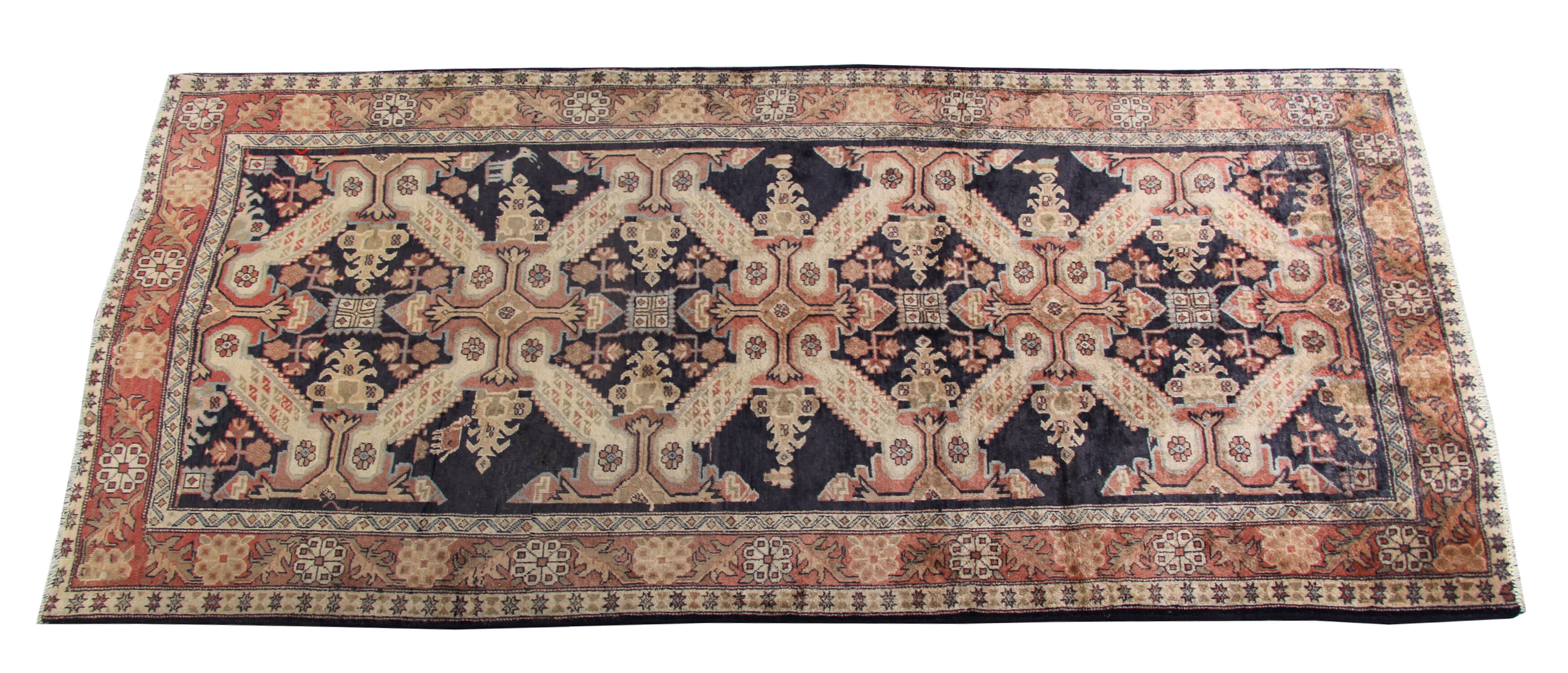 Handmade caucasian oriental wool runner rug blue traditional entranceway rug 140x300cm