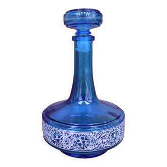 Deep Caribbean blue vintage glass carafe made in Belgium.