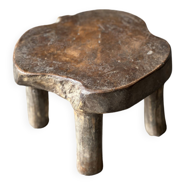 Mini tabouret bas en teck asiatique ancien upcyclé H15 D24