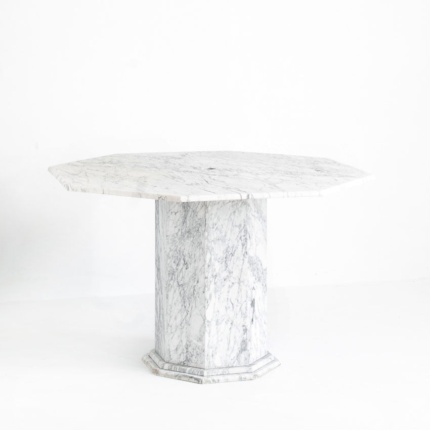 Vintage octagonal table in white marble. France, 70s