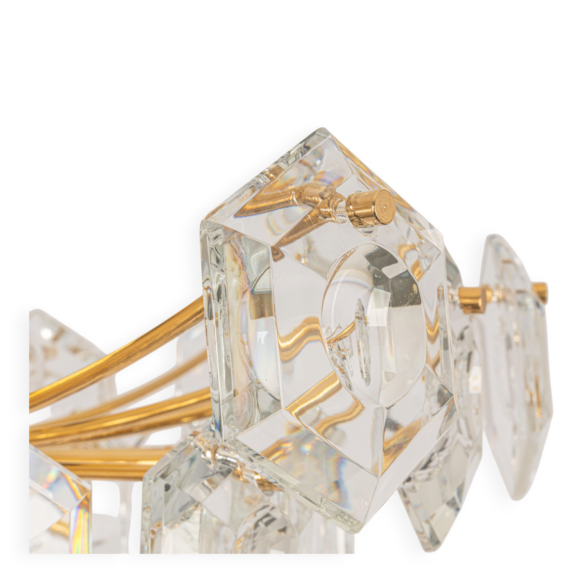 Ceiling light, brass and crystal glass by Kinkeldey, Germany, 1970s.