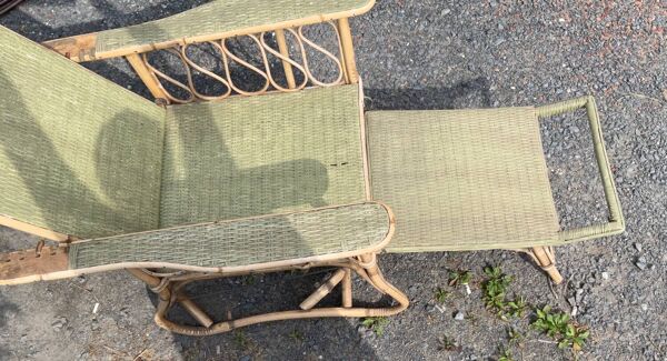 Chaise longue vintage osier rotin