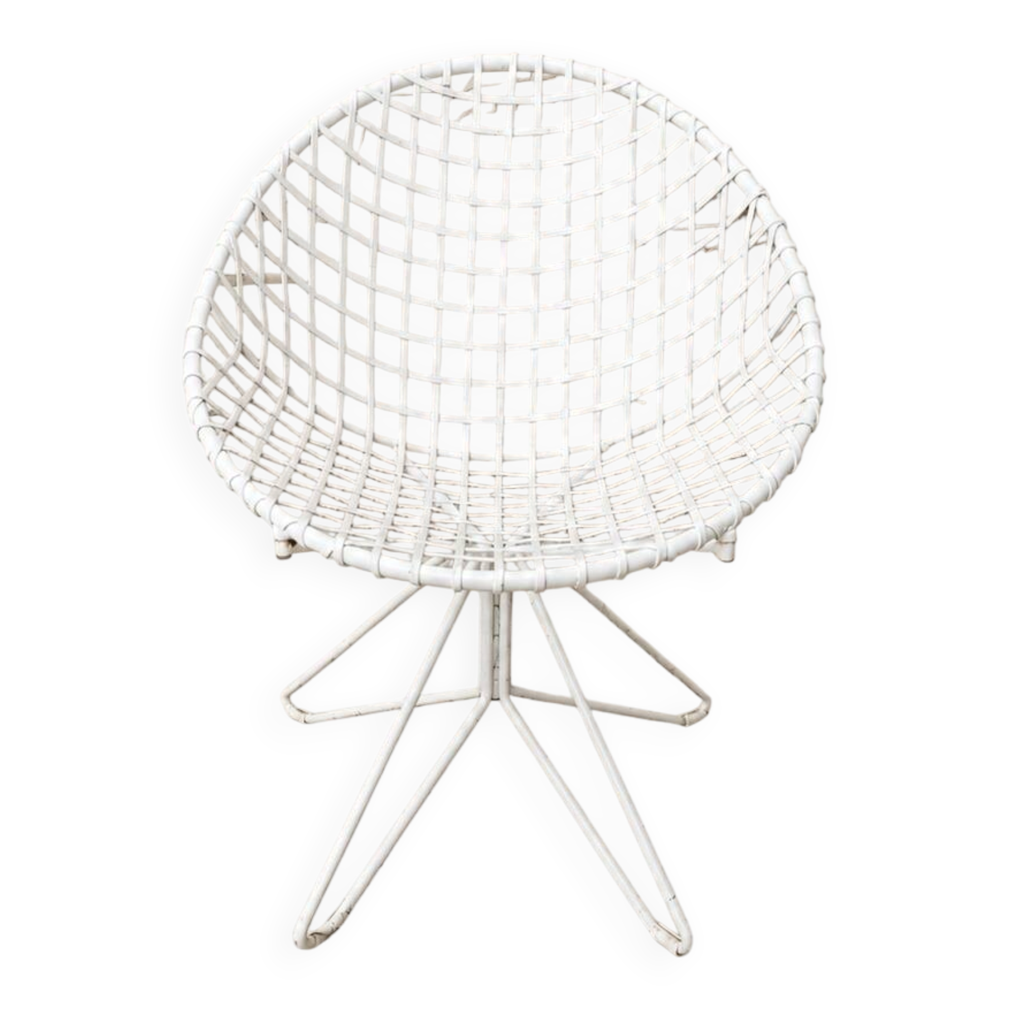 Fauteuil vintage en treillis d'acier laqué blanc – design moderniste