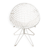 Vintage armchair in white lacquered steel lattice – modernist design
