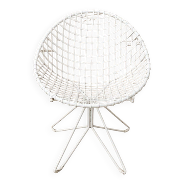 Fauteuil vintage en treillis d'acier laqué blanc – design moderniste