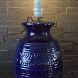 Large blue earthenware lamp base signed ST Clément France Plume 815-2 – Excellent condition