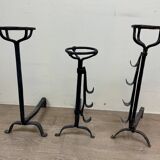 Three wrought iron Hâtiers or Landiers from the 17th-18th century