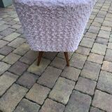 Vintage cocktail chair in pale pink faux fur, solid beech legs - 1950s