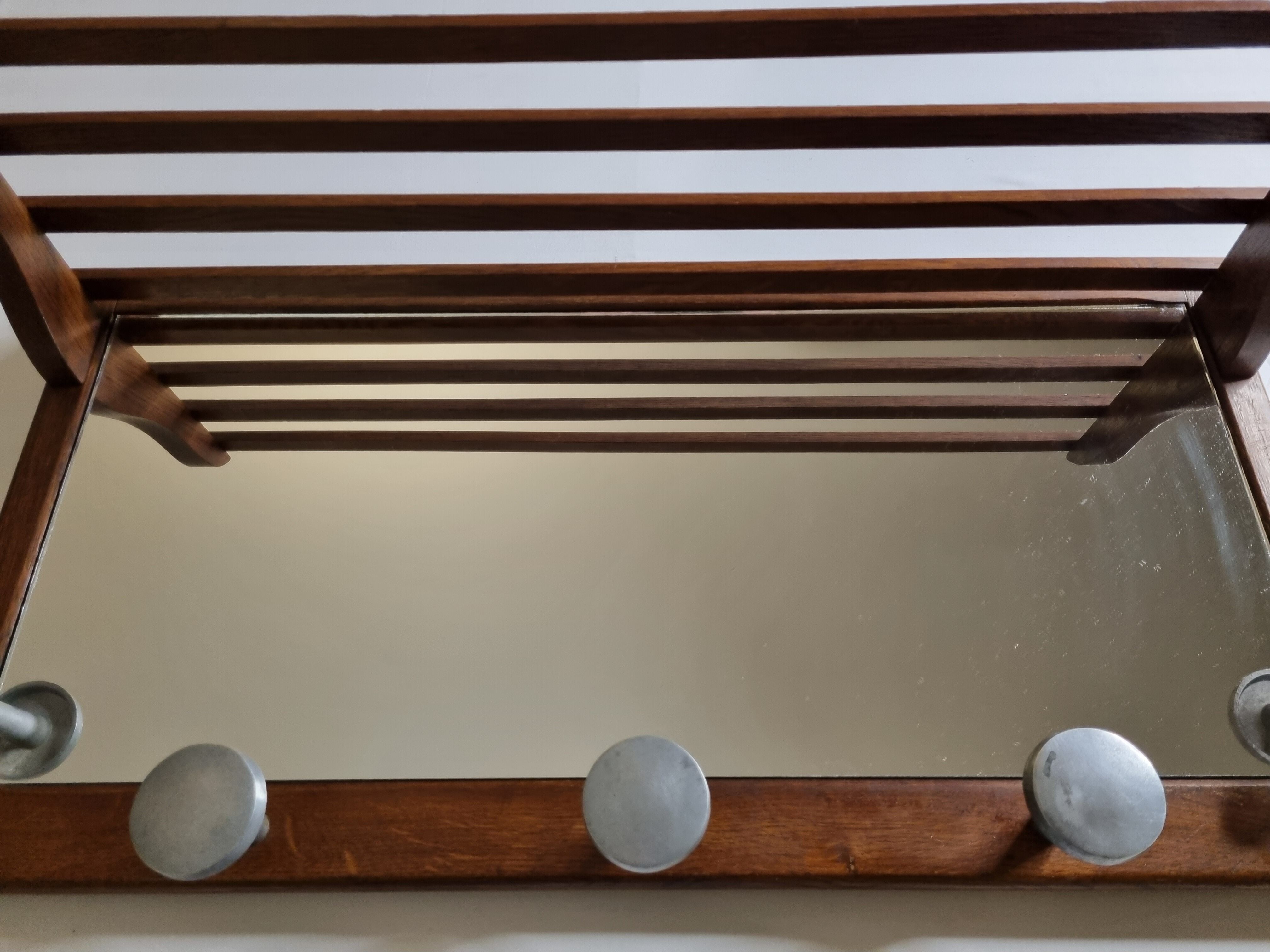 Portemanteau mural en aluminium et bois, 5 patères, de style art déco, 80 cm