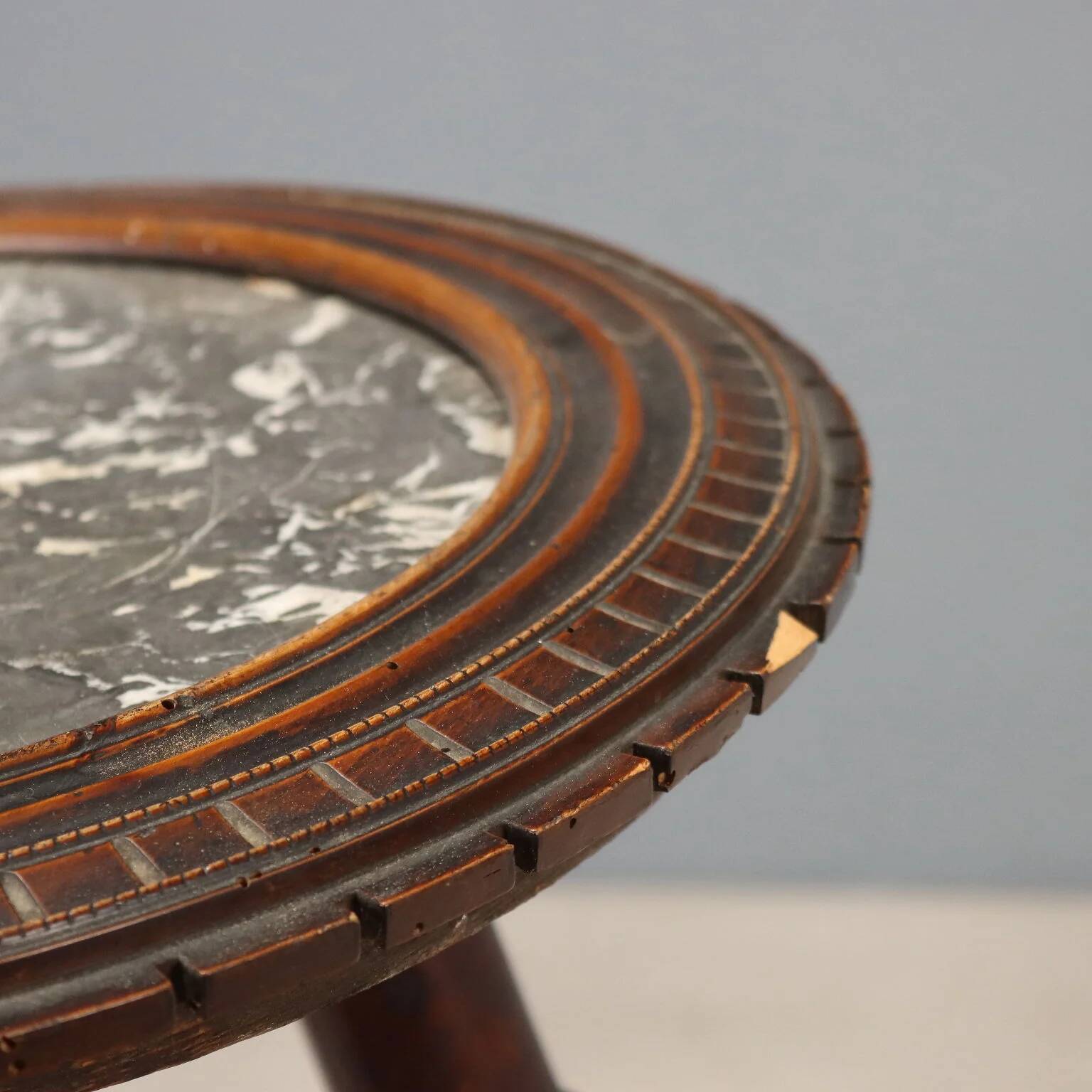 Side table in Swiss pine with a black marble top - Italy 20th century