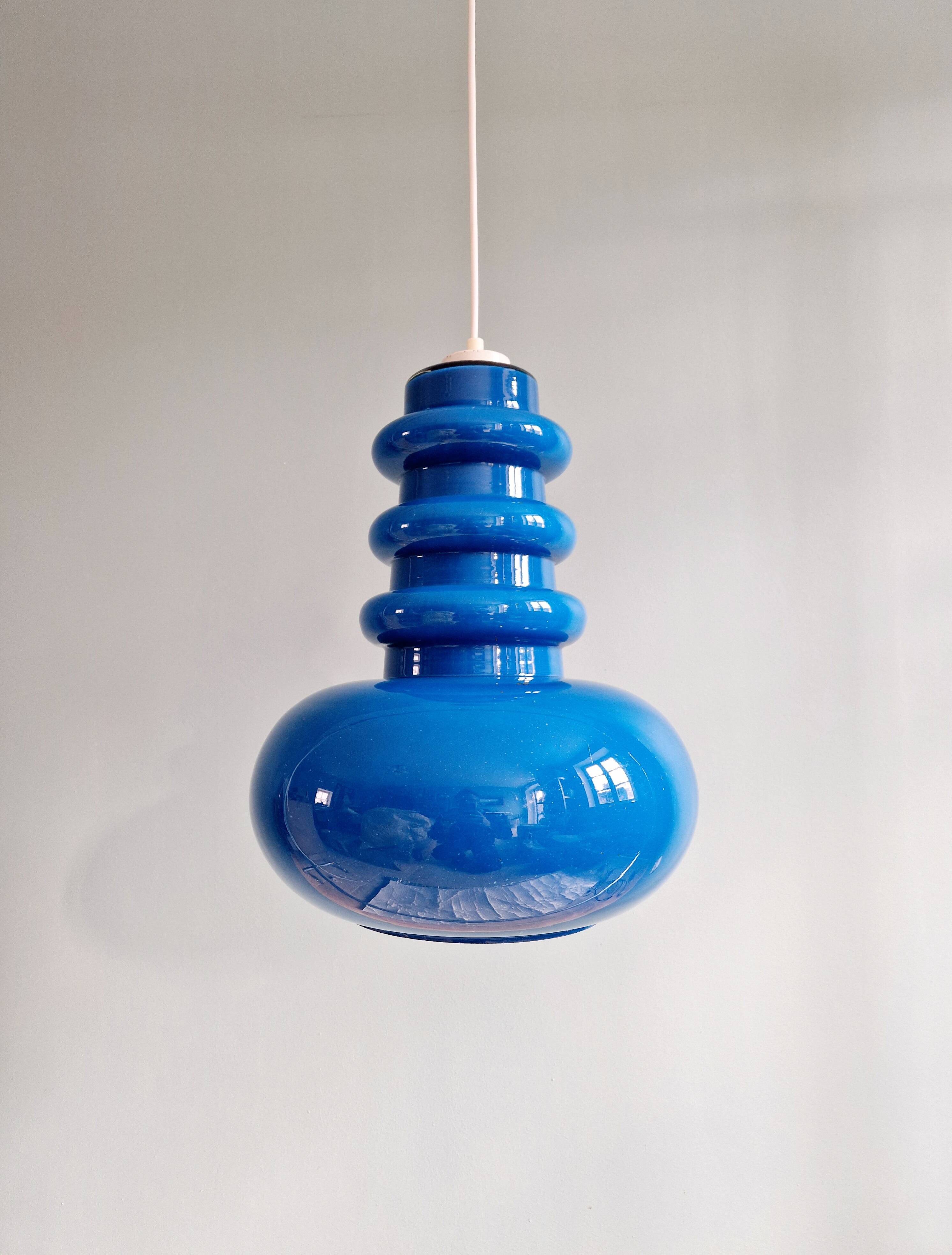 Large Space Age pendant light in blue opaline, 1960s-70s