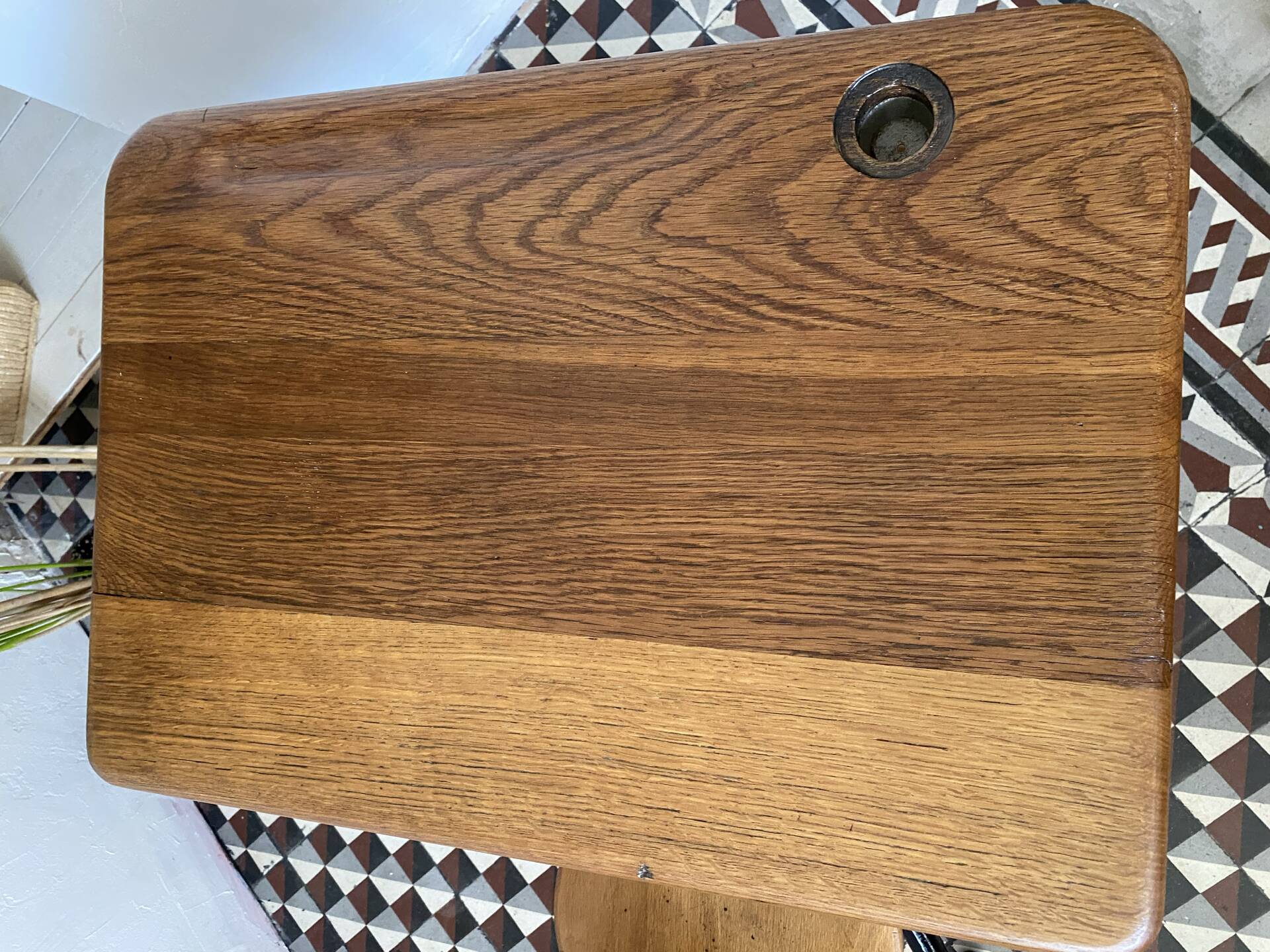 Old school desk with integrated chair – oak and metal – year